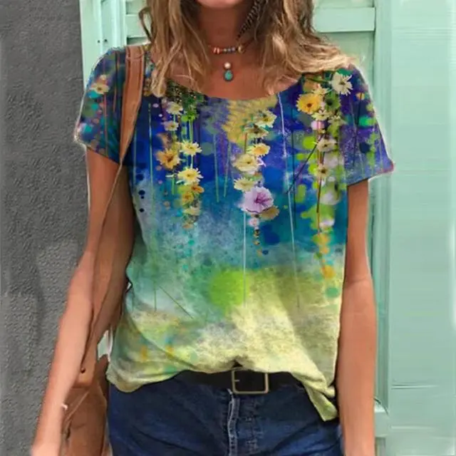 Fashion Ladies T Shirt Flower Pattern Printing A01Zx01741 - Shop at LoveMi