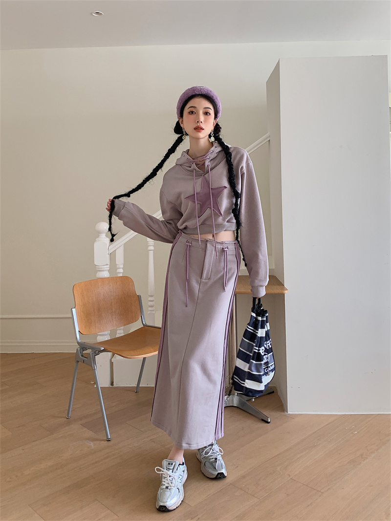 Retro Niche Five-pointed Star Hooded Short Purple Sweater Women