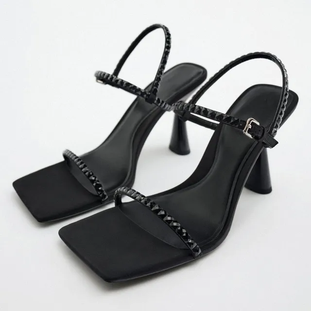 High Heeled Sandals With Fine Sparkles Black - Shop at LoveMi