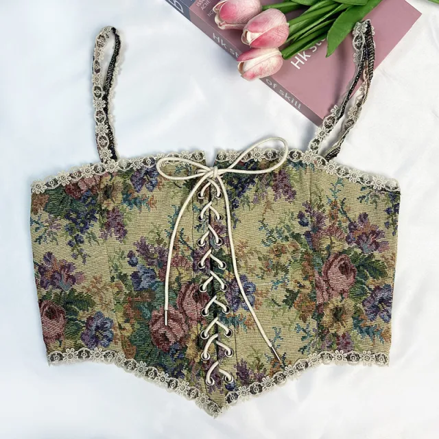 French Court Retro Style Lace up Camisole Flower Color - Shop at LoveMi