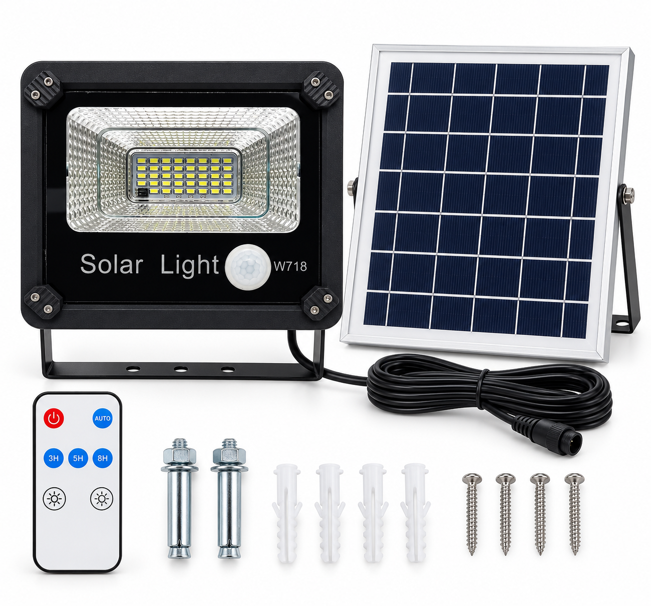 W718 Lampă solară cu LED pentru iluminatul curții interioare Furnizor en-gros cu telecomandă stradală de 50W