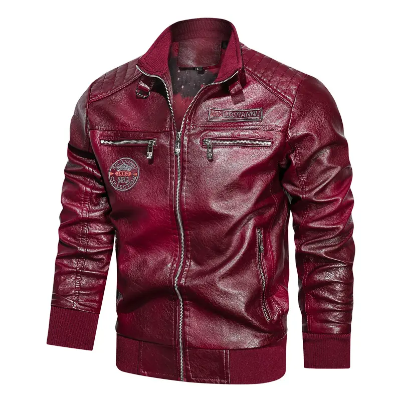 Stand-up Collar Leather Jacket