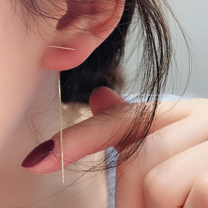 Temperament Tassel One Word Ear Line Long Eardrop Earrings