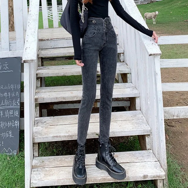 High Waisted Jeans Women Autumn Style Grey - Shop at LoveMi