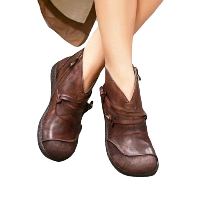 Lace-up Women's Boots With Flat Side Zipper Ankle Boots