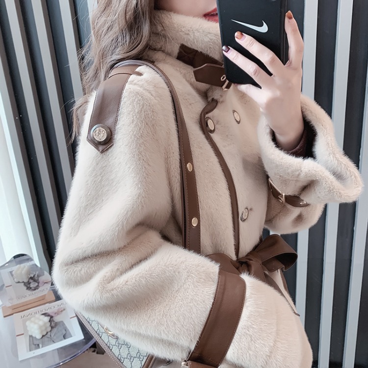 Mink Fur Lace-Up Double-Breasted Jacket