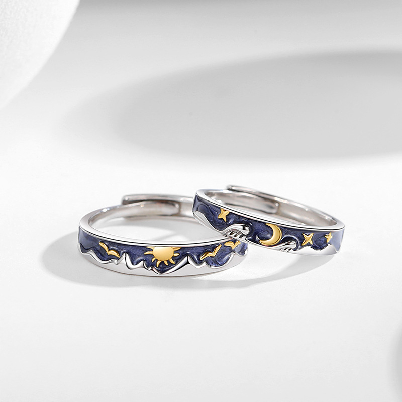 Sun Moon Galaxy Sterling Silver 925 Couple Ring