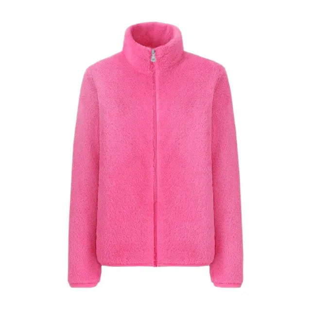 Autumn And Winter Coat Stand up Collar Double Face Fleece Coral Cashmere Hoodie Rose Red - Shop at LoveMi