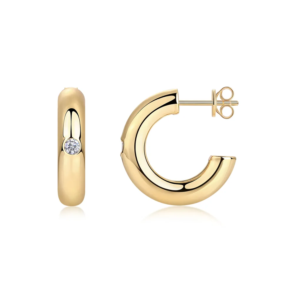 A Luxurious And Fashionable Minimalist Jewelry Earring Set Featuring Top-quality Moissanite Stones, Made Of S925 Silver Electroplated With Gold.