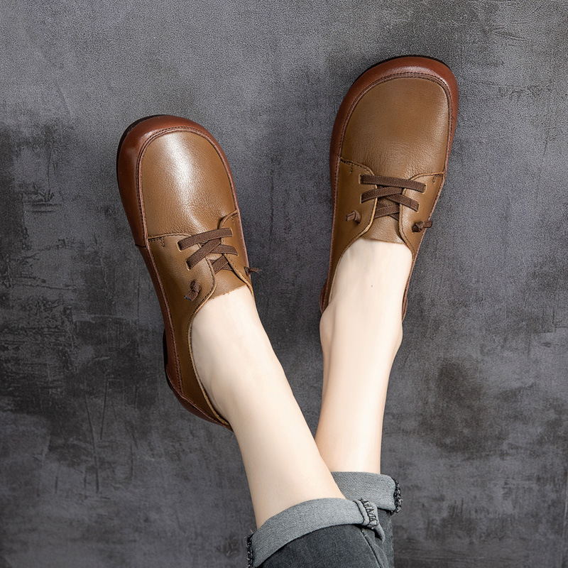 Leather Color Stitching Deep Mouth Women's Shoes