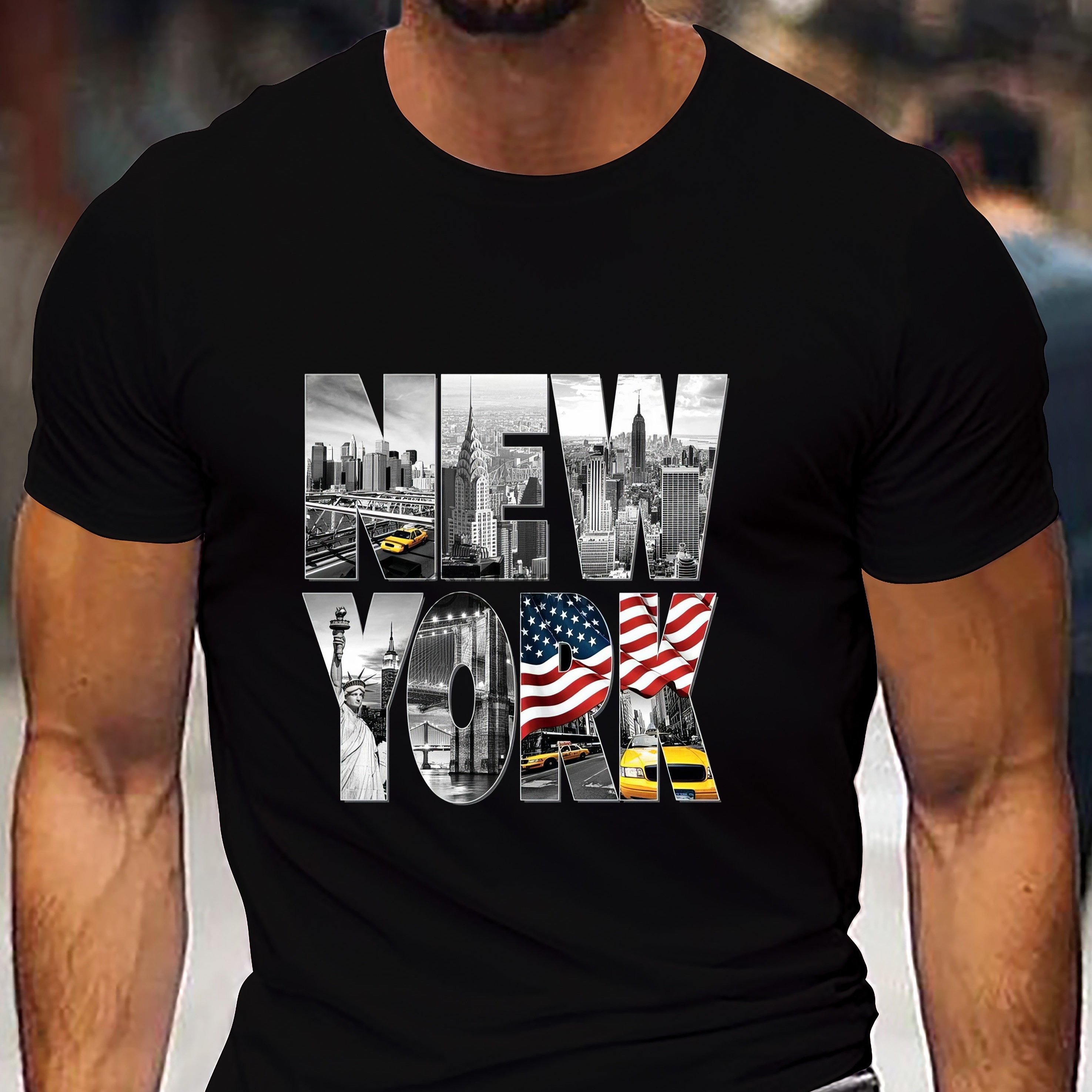 New York Creative Printed Summer Casual T-shirt Short Sleeved Men's Style, Sport