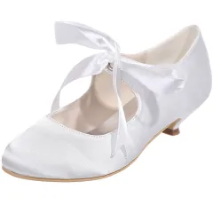 High Heels Lace Up All-match Fashionable Satin Dance Shoes With Low Heels - White - View 1