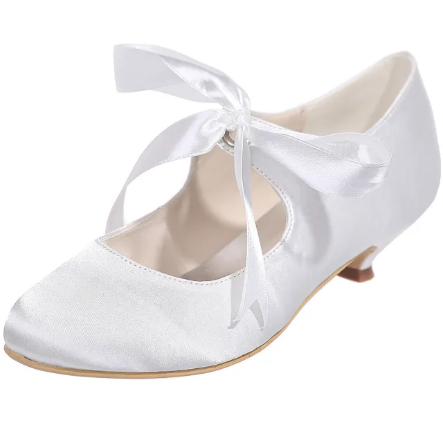High Heels Lace Up All match Fashionable Satin Dance Shoes With Low Heels White - Shop at LoveMi