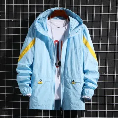 Men's Quick-drying Summer Hooded Jacket Men's Fashion Striped Jacket - Blue - View 1