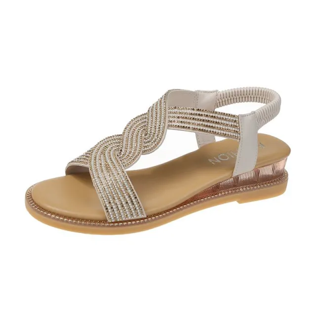 Rhinestone Fairy Wind Wedges With Rhinestone Roman Sandals Beige - Shop at LoveMi