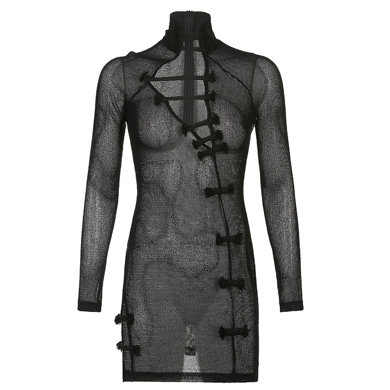 Beach Improvement Cheongsam Hollow  Short Dress