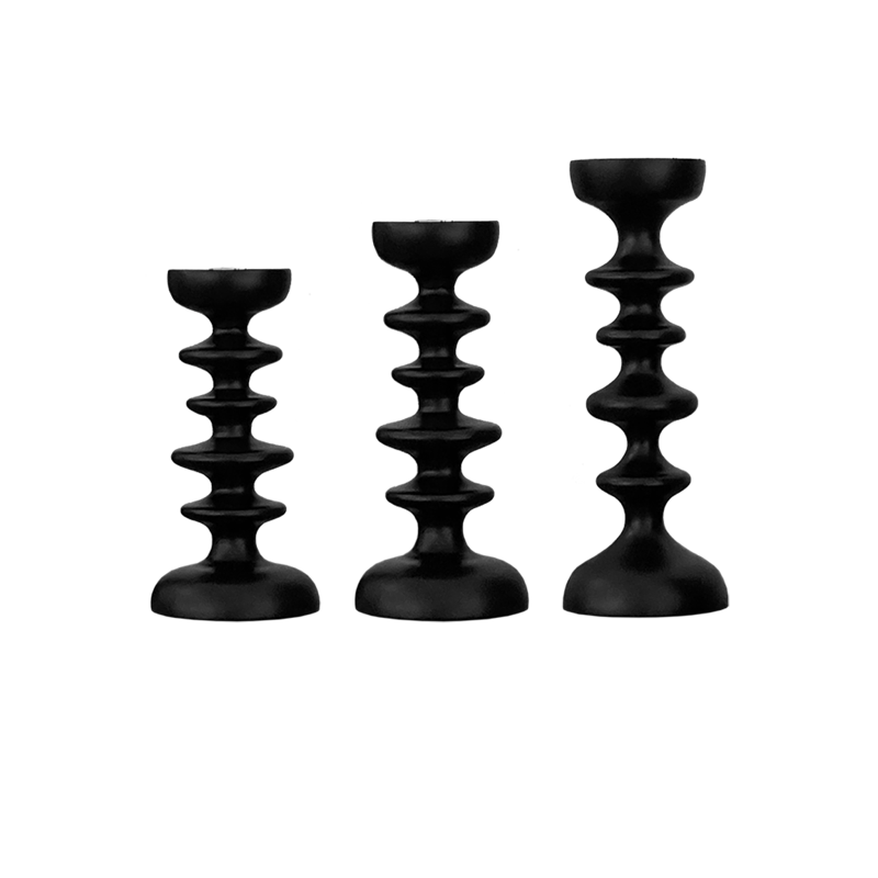 Title 6, Black Geometric Solid Wood Shaped Candlestick D...