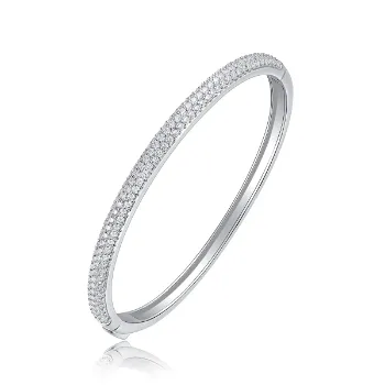Classic Fashion Bridal Pave AAA Cubic Zirconia Princess Cut CZ Eternity Tennis Stackable Bangle Bracelet For Women, Prom, Wedding Silver Plated 7 7... White - Shop at LoveMi