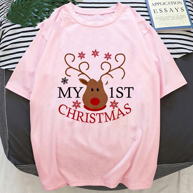 Title 22, Cartoon Santa Christmas Deer Print T Shirt