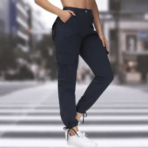 Leisure Overalls Solid Color Patchwork Pocket Zipper Casual Trousers
