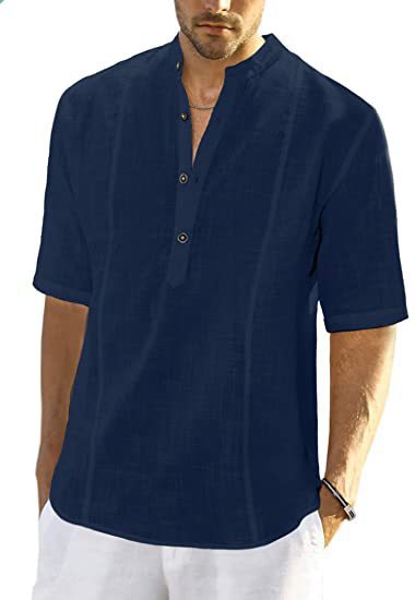 Men's Comfortable Casual Linen Shirt With Mid Sleeve
