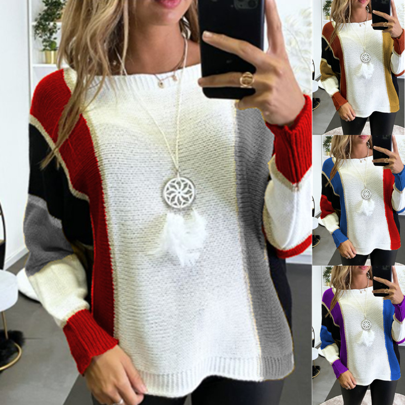 Acrylic Autumn And Winter Casual Color-blocking Pullover Sweater