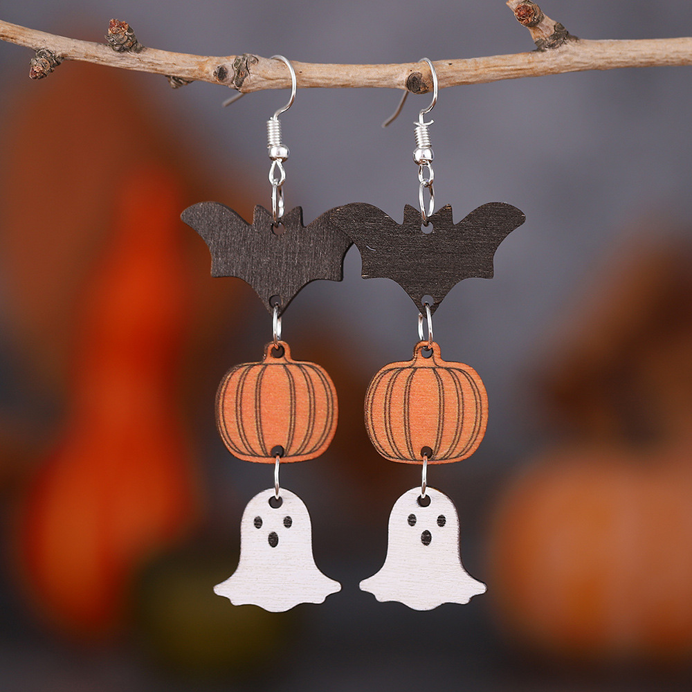 Women's Halloween Spooky Pumpkin Bat Earrings