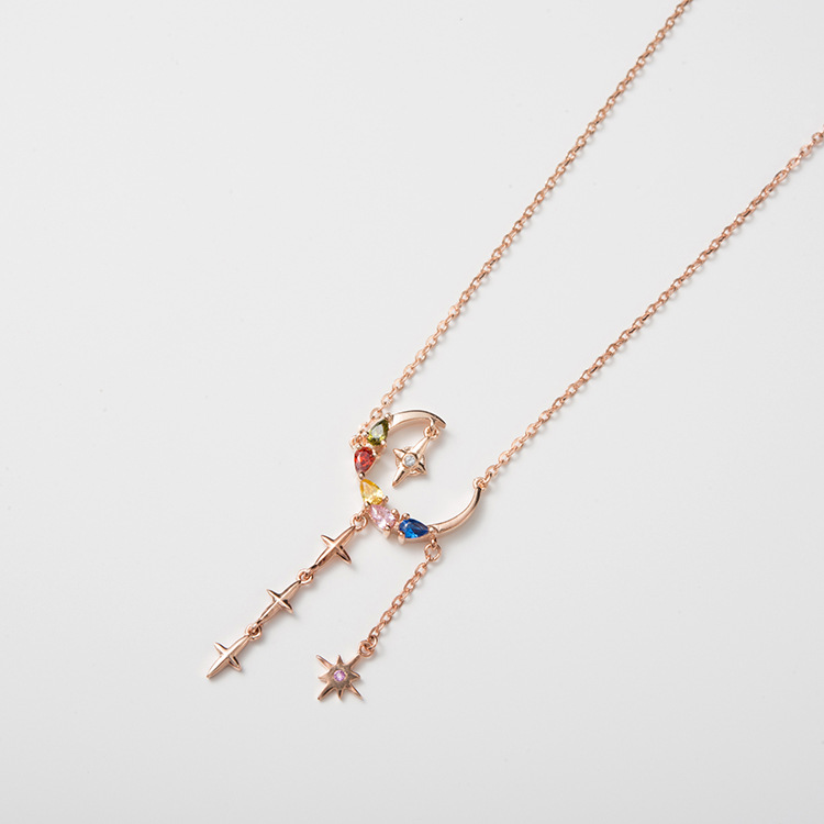 Silver Necklace With Fancy Color Diamond Combination Clavicle Chain