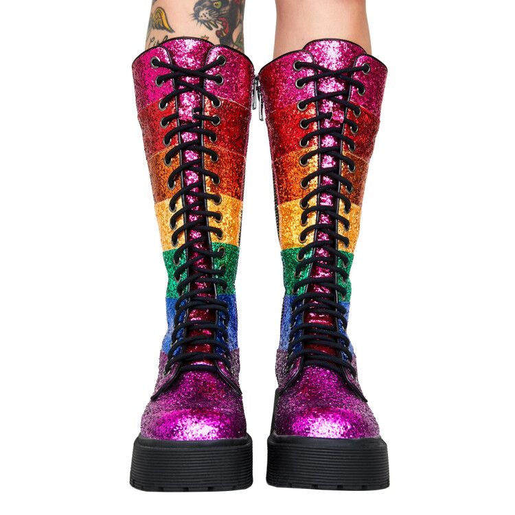 Title 2, Sequins Color Matching Straps Martin Boots Trif...