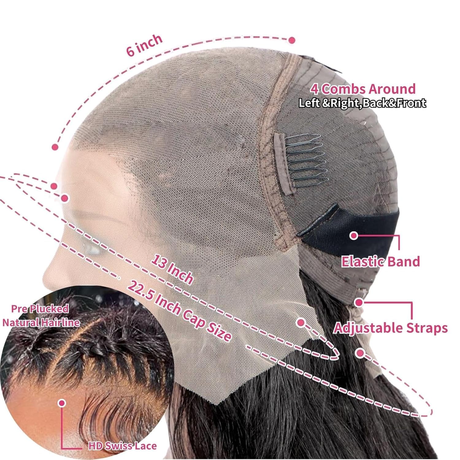 13x6 Front Lace Human Hair Wig, Natural Color, Body Wave, Density