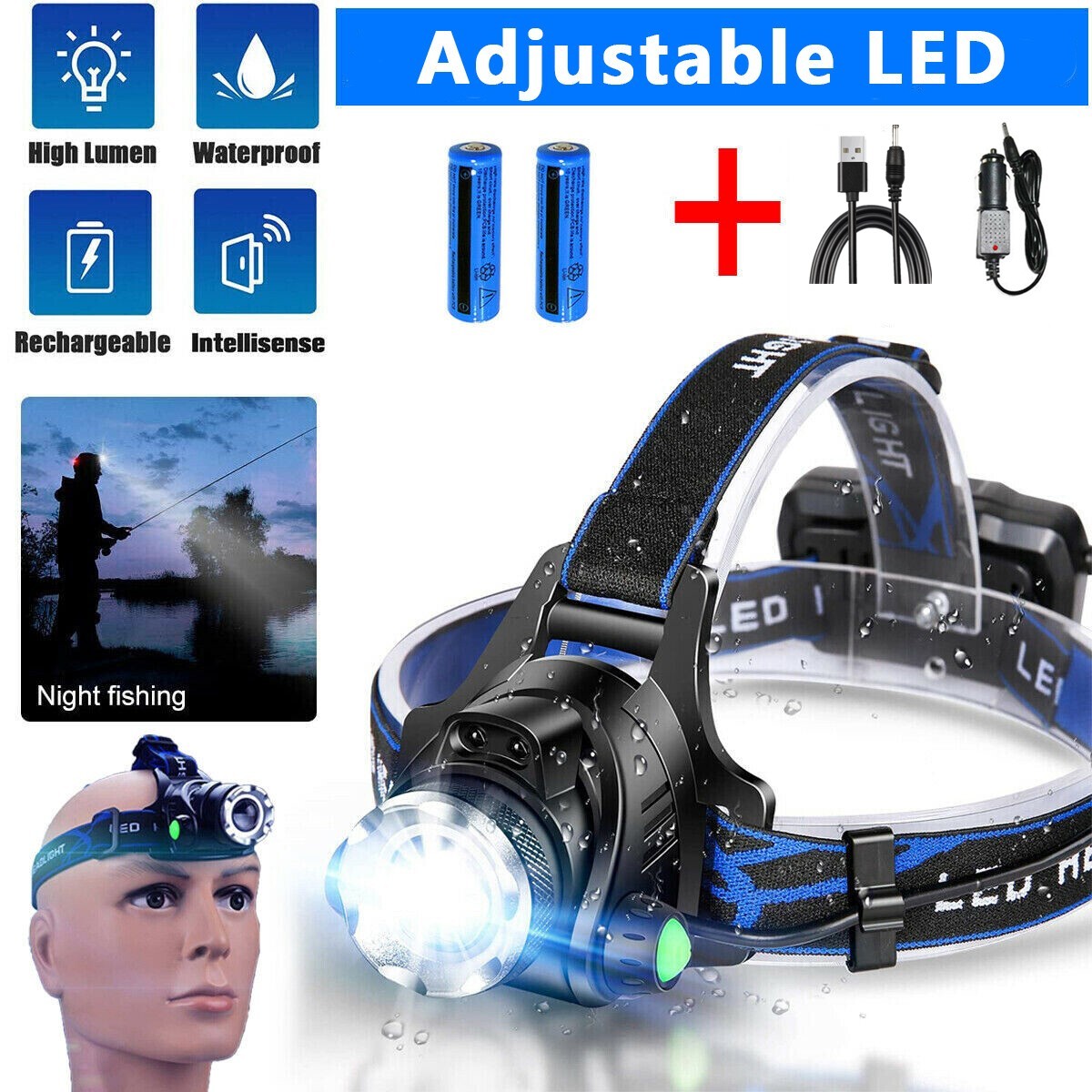 99000000LM Powerful Headlamp LED Head Torch USB Rechargeable Headlight Lamp — image 4