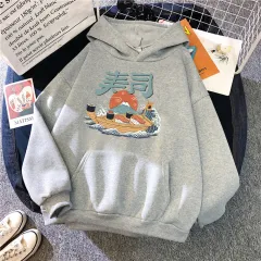 Men's And Women's Printed Plus Velvet Solid Color Sweater - Grey - View 1