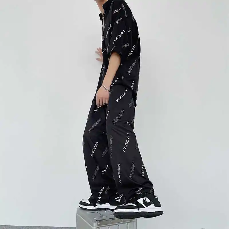 Suit Men's Thin Section Trendy V-neck Short-sleeved T-shirt Suit
