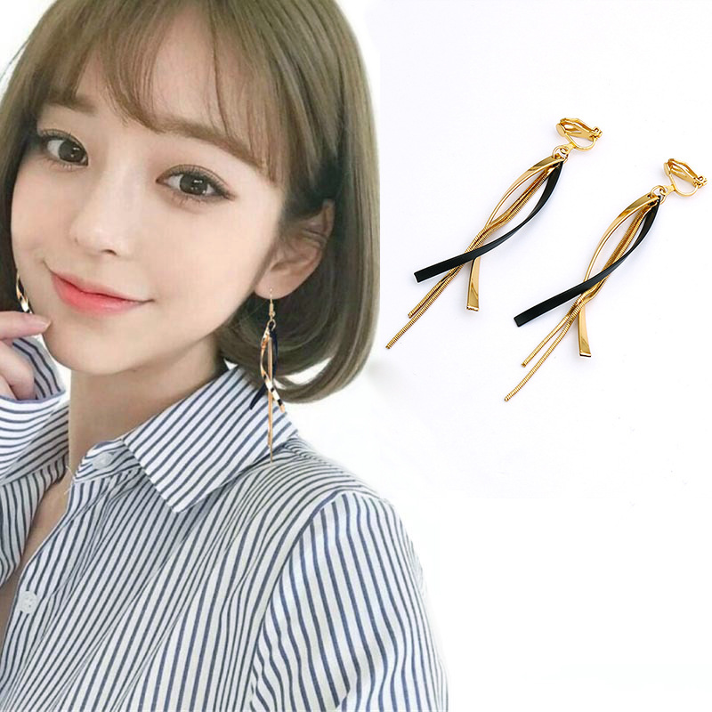 Title 5, Sweet Cool Long Metal Tassel Non-piercing Ear Clip