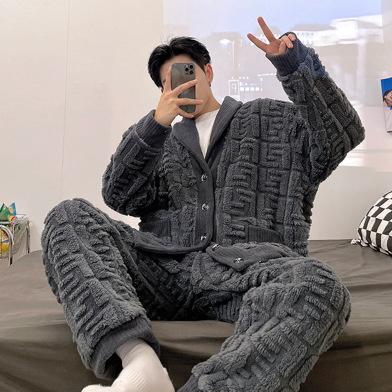 Men's Padded Thickened Coral Fleece Pajamas Set