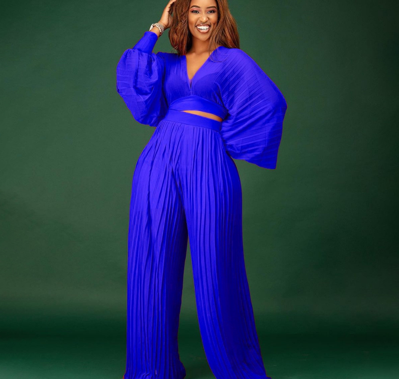 Temperament Pleated Lantern Sleeve Chiffon Suit