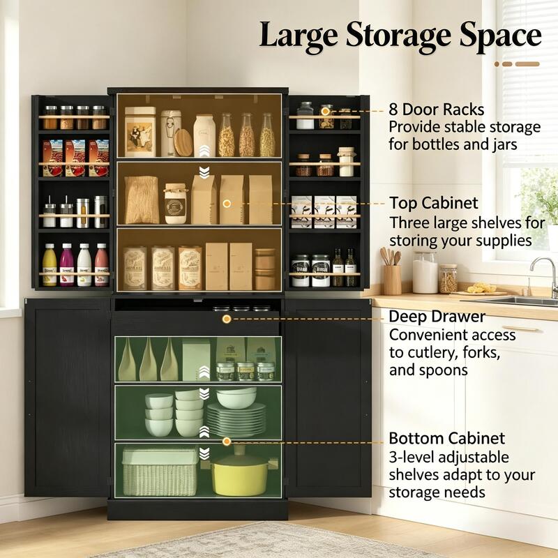 Tall Vertical Pantry Cabinet, Chic Kitchen Storage Organizer For Home Office — foto 3
