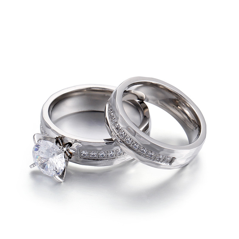Card Wheel Titanium Steel Couple Ring Micro Diamond Ring