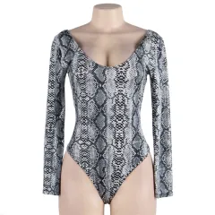 Fashion Pattern Snake Print Women's Bodysuit - Grey - View 1