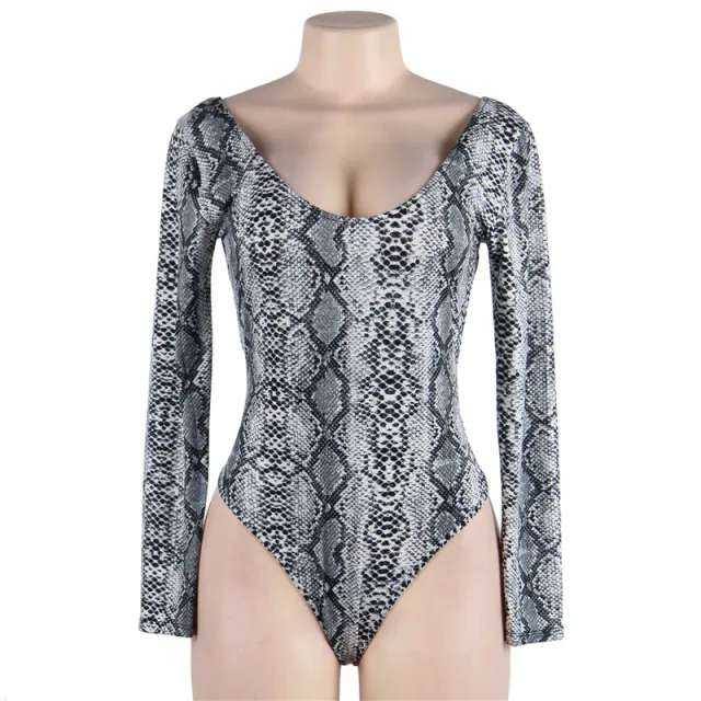 Fashion Pattern Snake Print Women's Bodysuit Grey - Shop at LoveMi