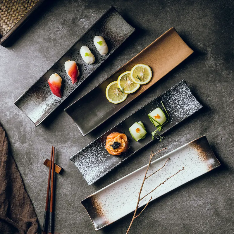 Rectangular Sushi Plate Black Simple Long
