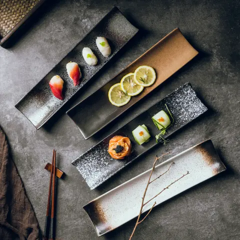Rectangular Sushi Plate Black Simple Long