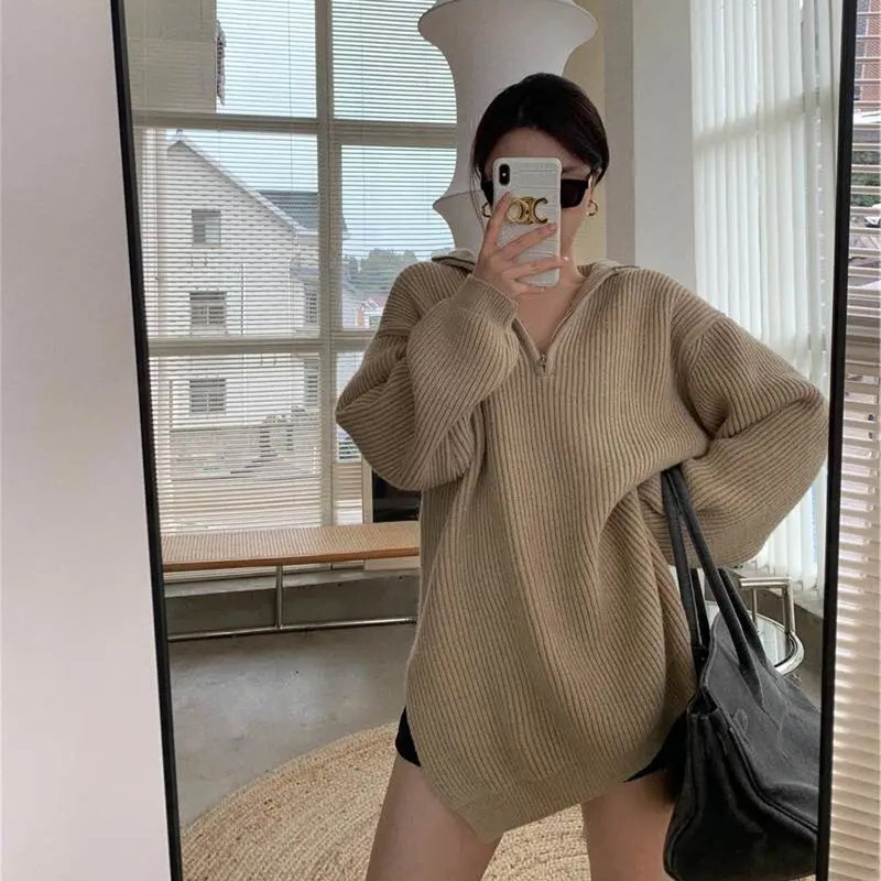 Hong Kong Style Retro Lazy Sweater Loose Mid-length Style