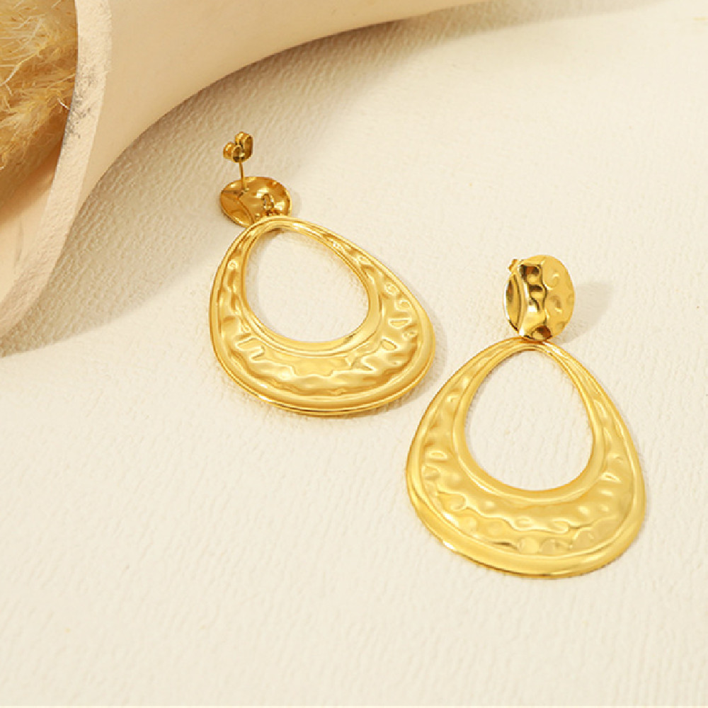 Title 4, Retro Knock Pattern Golden Titanium Steel Ear S...