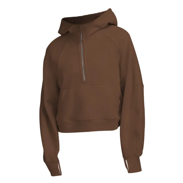 New Women's Sports Fitness Half Zip Hoodie Fleece Brownie - Shop at LoveMi