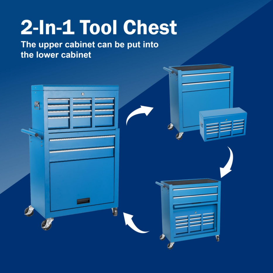 Tool Chest, 8-Drawer Rolling Tool Storage Cabinet With 2 In 1 Detachable Top Tool Box, Liner, Lockable Wheels, Side Hooks, Metal Tool Cart For Garage thumbnail 3