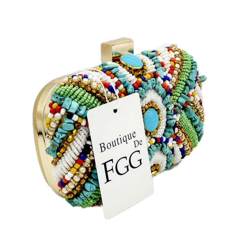 Fashion Aluminum Frame Chain Beaded Handbag