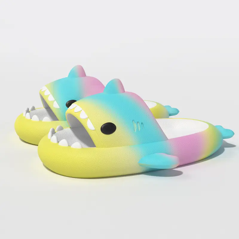 Gradient Rainbow Shark Slippers Women's Summer Indoor
