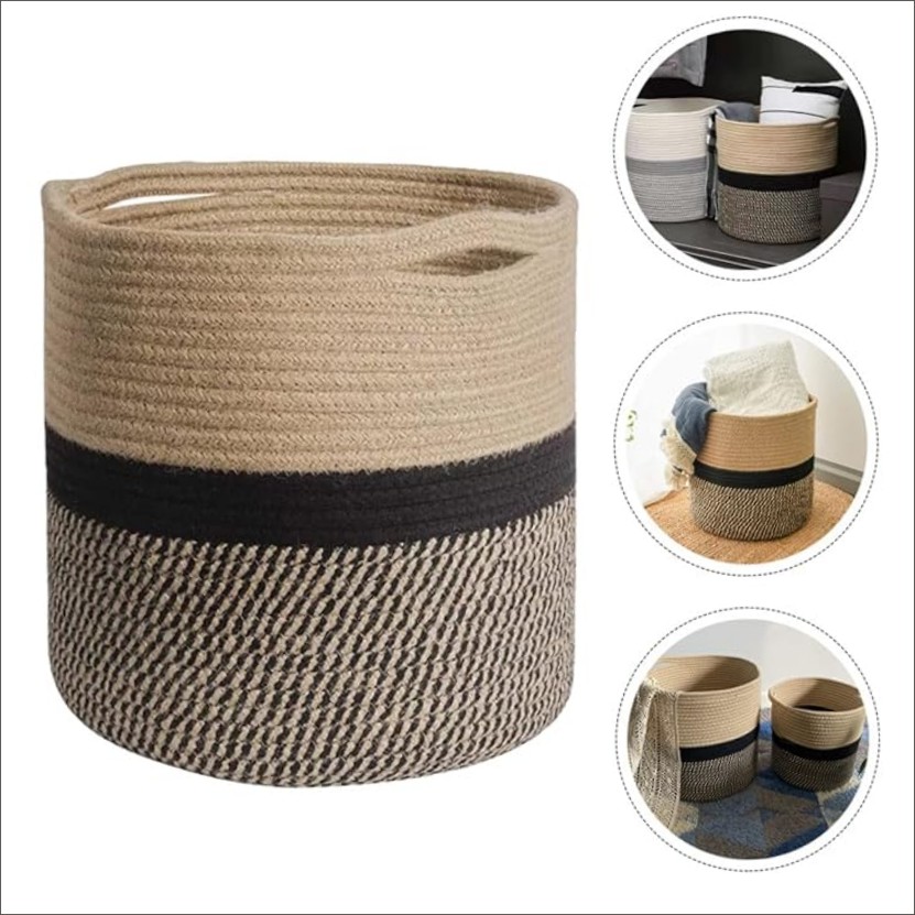 Cotton Woven Storage Basket Hamper. Cotton rope. Household laundry basket-- clothes basket storage organizer whether it is a basket of storage or a basket of plants, it is a beautiful decorative ornament. Indoor clothes basket-- the woven design is more n