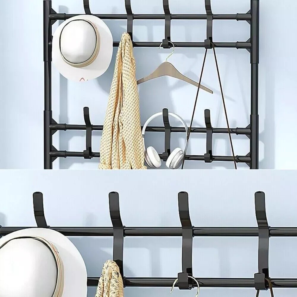 Coat and hat stand 8 hooks metal shoe rack 5 tiers shelf